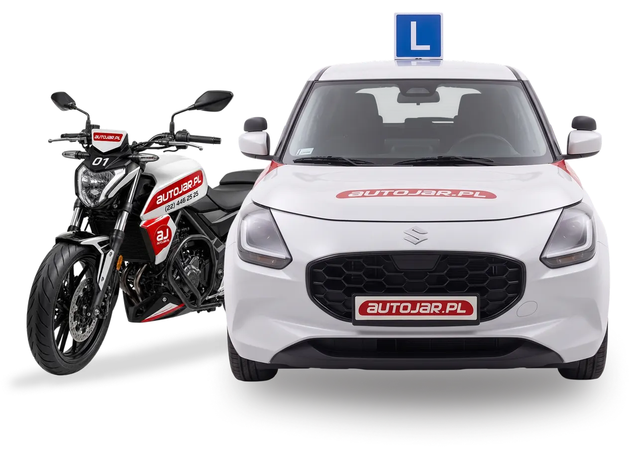 Samochód osobowy i motocykl szkoły jazdy Autojar